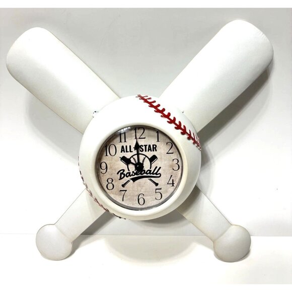 Baseball Wall Clock 17" Boys Sports Theme Large Bedroom Decor Sports Clock NEW - Picture 1 of 11